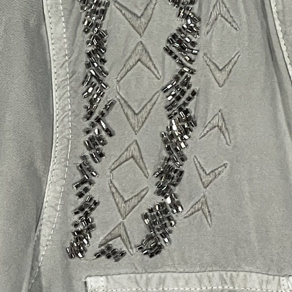 Rock & Republic Utility Shirt Women Size XS Light Green Beaded Shoulder Detail - Picture 4 of 12